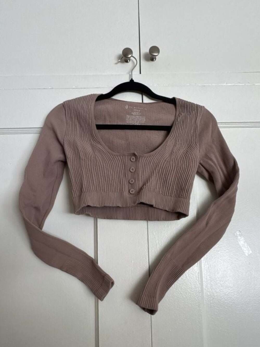 FP Movement Long Sleeve Button-Front Cropped Cardigan Taupe XS